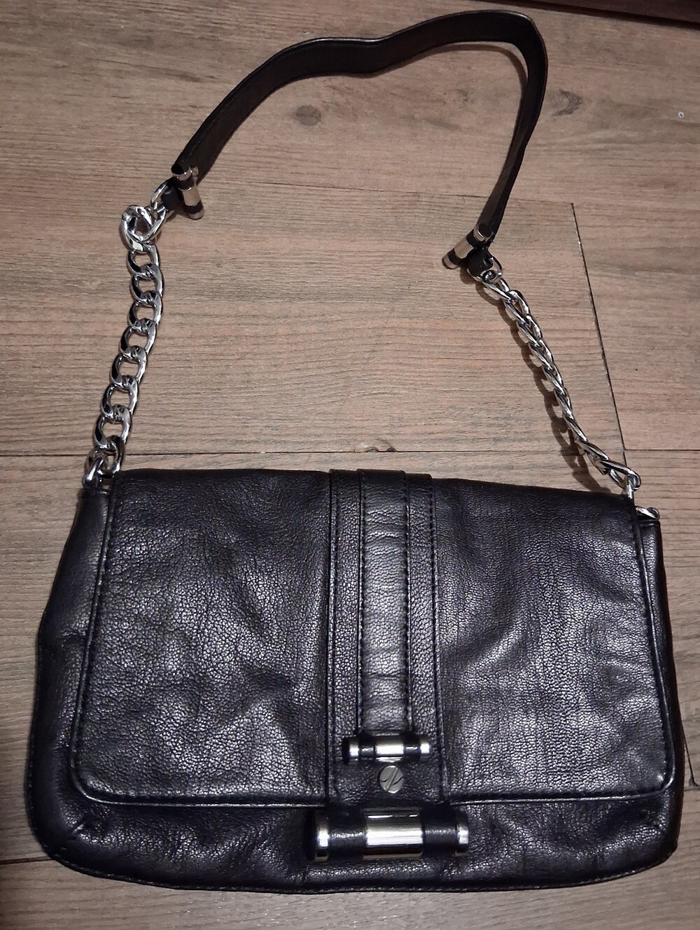 Black Leather Chain-Handle Shoulder Bag